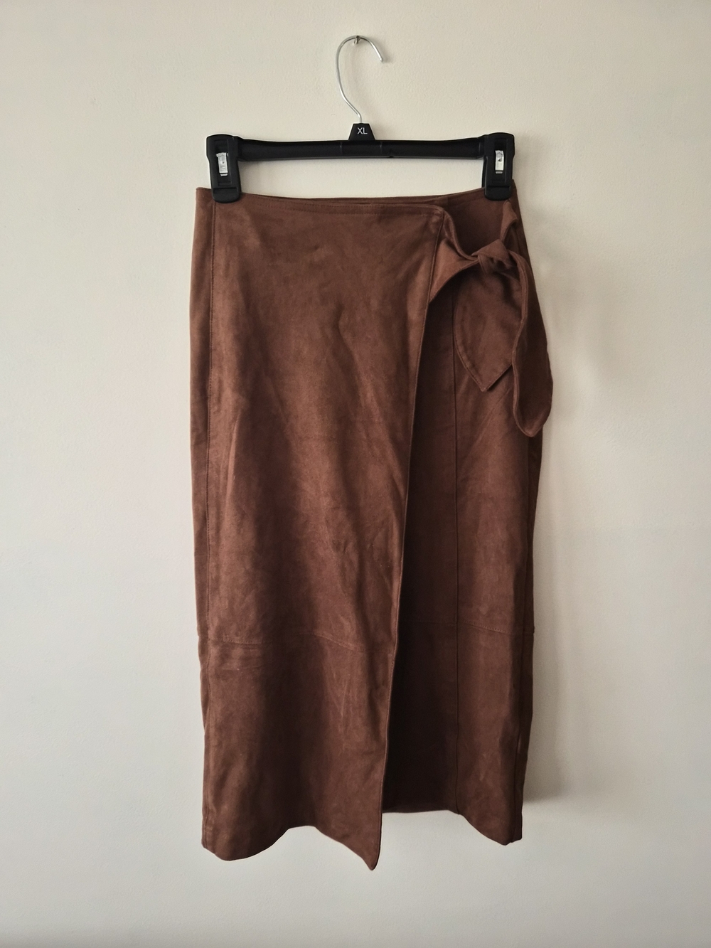 Brown Faux Suede Wrap Midi Skirt - Women